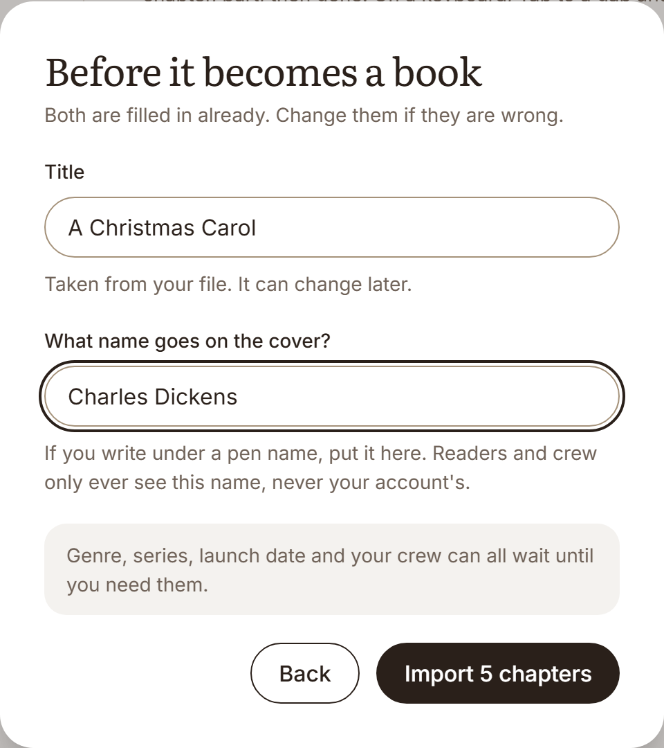 Naming the book before it is made: the title A Christmas Carol, and Charles Dickens as the name on the cover.